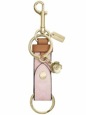 Coach Powder Pink Trigger Snap Bag Charm Signature Canvas With Heart Charm - NWT